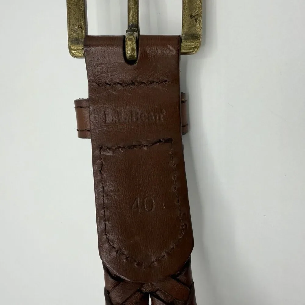 L.L. Bean Men's Brown Woven Braided Leather Belt With Brass Buckle Size 40